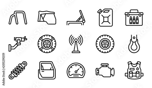 Foto Automotive Parts Icons Set, Vehicle Components Vector Graphics, Car Accessories