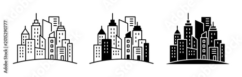 Photos Modern Cityscape Icons, Urban Skyline Collection, Downtown Buildings Set