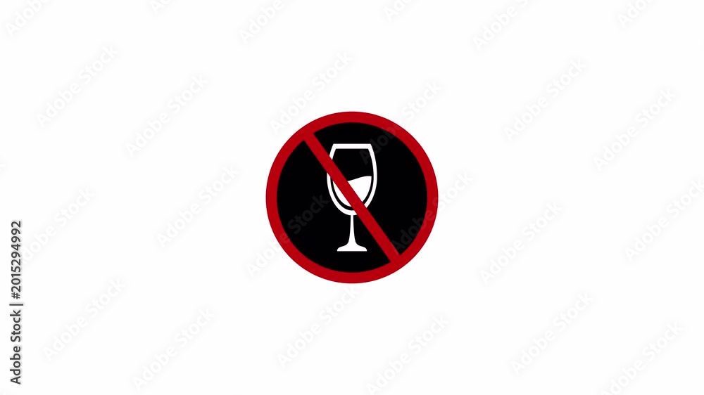 No drinking alcohol warning symbol animation with prohibited sign on ...