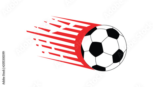 Soccer ball with red streaks on white background