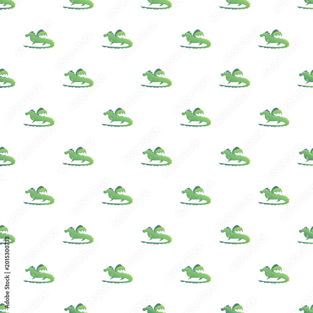 Fototapeta premium Green cartoon dragon creating a repeating seamless pattern for decorative textile or wallpaper