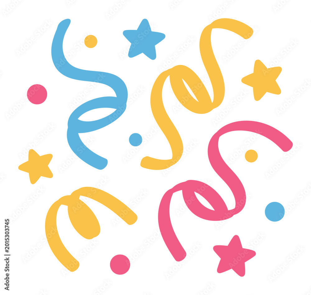 Fototapeta premium Colorful Party Streamers and Stars Vector Illustration