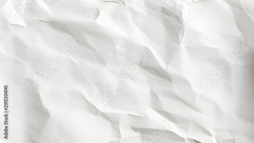 Crumpled white paper texture background,A high-resolution top view of a wrinkled and crumpled piece of white paper, showing detailed creases, shadows, and textures, ideal for background or overlay.