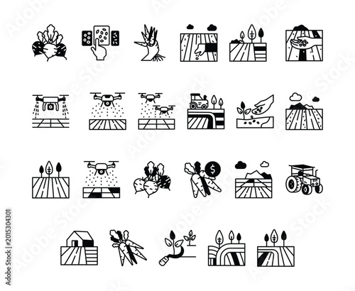 Agriculture and Farming Line Icon Set