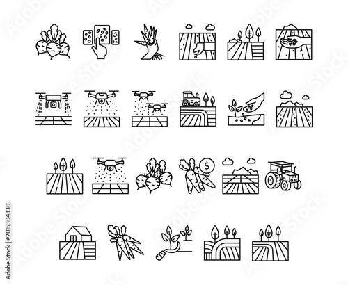Agriculture and Farming Line Icon Set