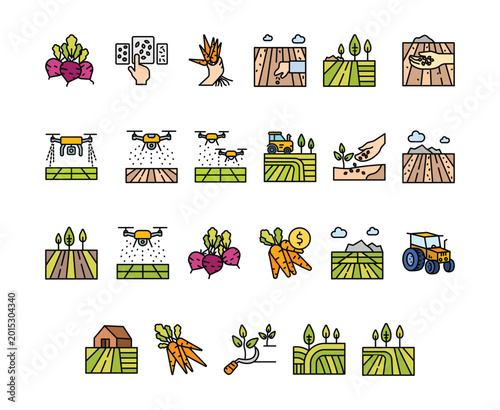 Agriculture and Farming Line Icon Set