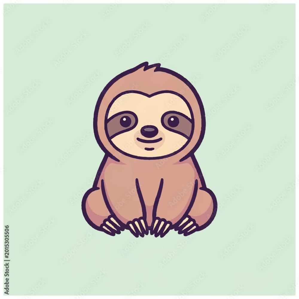 Naklejka premium Cute Cartoon Sloth Sitting Alone.