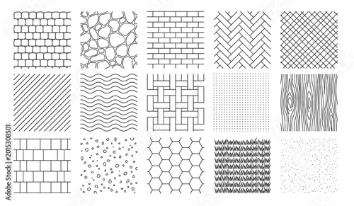 Bilde på lerret Geometric architectural floor patterns, set of 15 vector line textures, paving s