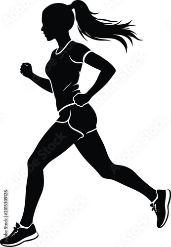 Woman running in athletic wear with neon outline illustration