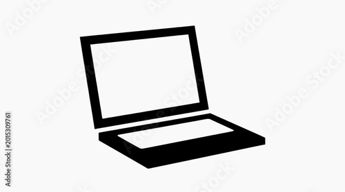 A minimalist, monochrome image of a modern laptop.