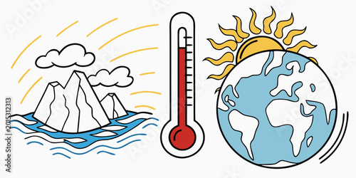 Bild auf Leinwand Global warming and climate change conceptual illustration with melting polar ice
