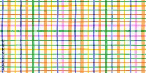 hand drawn plaid pattern with colorful intersecting lines