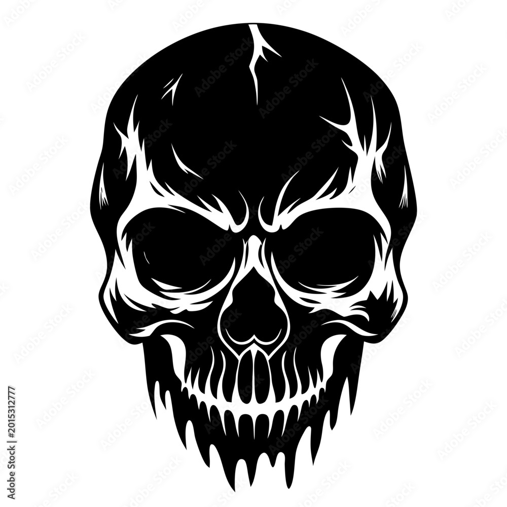 Fototapeta premium Dark Skull Vector Illustration Black White Gothic Human Skull Tattoo Design
