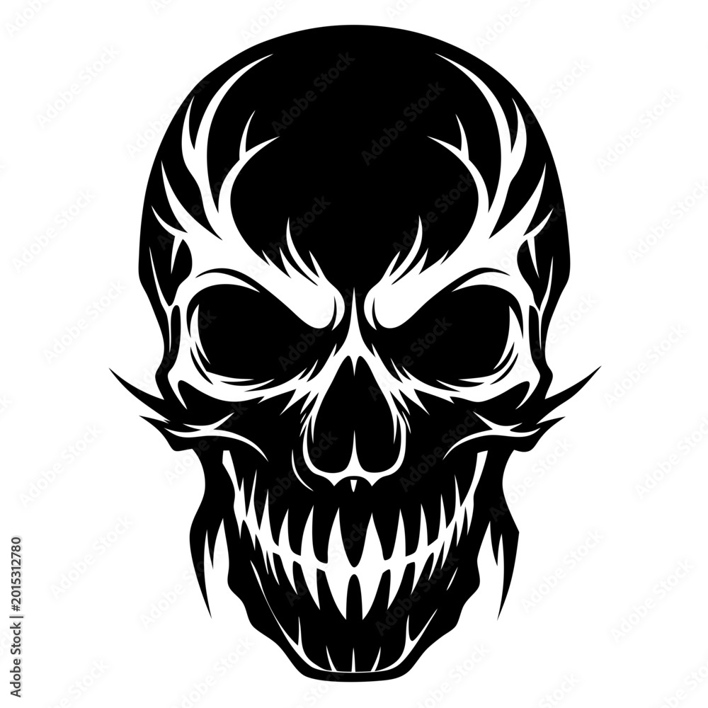 Fototapeta premium Evil Skull Tribal Tattoo Design Black White Vector Horror Illustration