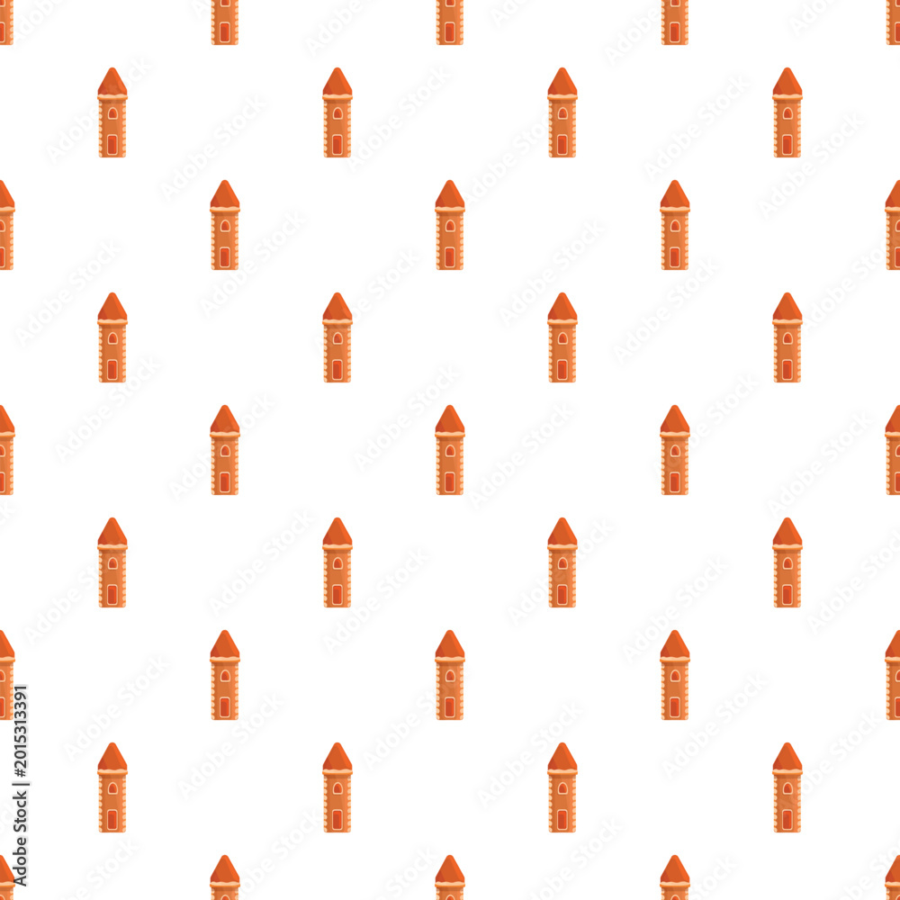 Fototapeta premium Orange castle tower illustration creating a repeating background pattern on white