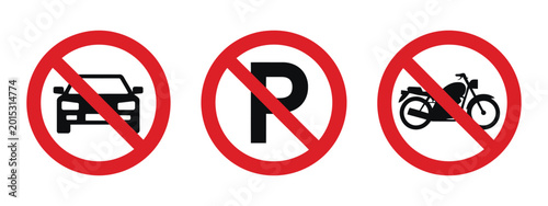 Bild auf Leinwand No parking sign collection featuring car and bicycle prohibition symbols, ideal for city signage, traffic control and public safety design