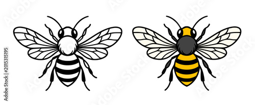Fotografía Honey bee icon illustration in line art and colored design, for coloring page