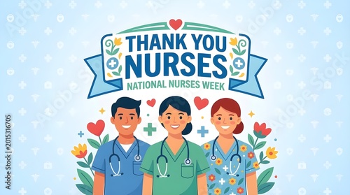 Thank You Nurses celebration design with medical icons and colorful vector illustration.