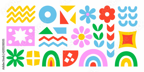 abstract geometric and floral shapes colorful vector illustration on white background