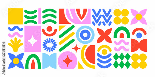 abstract geometric and organic shapes in bold bright colors