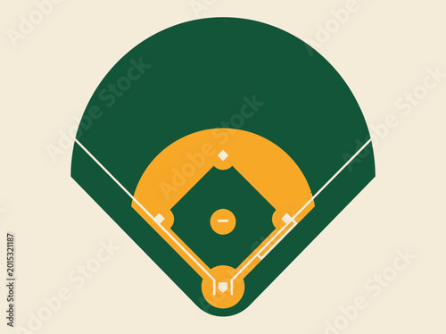 Foto Top View Minimalist Baseball Field Diamond Vector Illustration - Retro Styled Sp