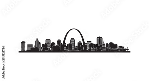 Iconic cityscape silhouette of St. Louis, Missouri, featuring its famous landmarks including the Gateway Arch.