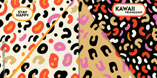 Abstract leopard print pattern with text on a colorful background