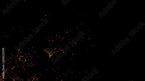 Floating ember sparks spreading across black background with glowing cinematic fire particles and atmospheric drifting motion footage