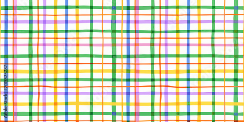 hand drawn plaid pattern with colorful intersecting lines