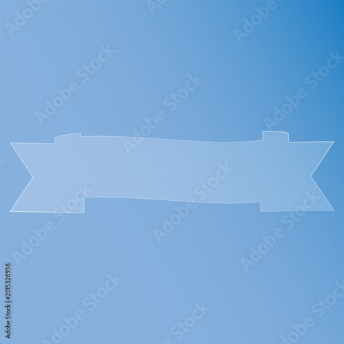 Glass effect light blue ribbon banner on a gradient blue background for decoration or celebration morphism
