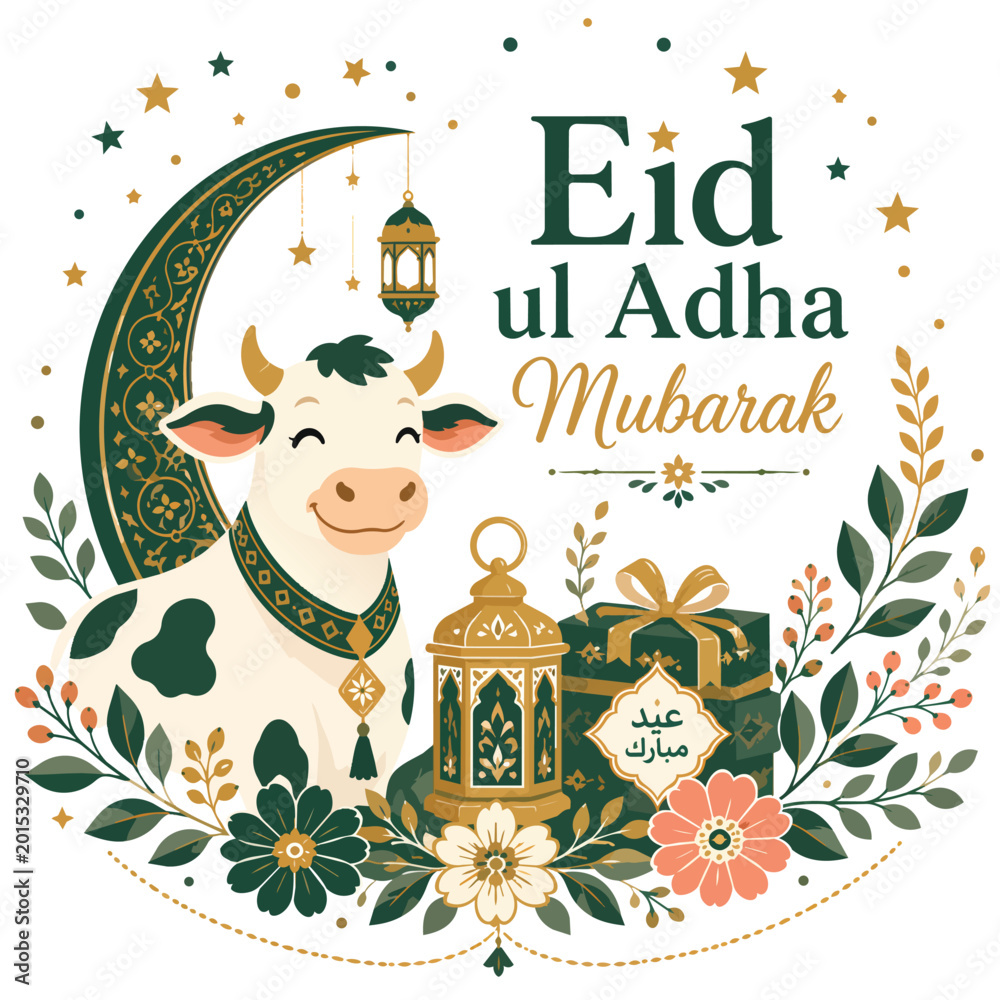 Fototapeta premium Happy muslim family celebrating festive eid ul adha mubarak