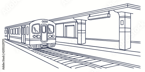 Obraz na płótnie Subway train arriving at underground station platform line art with platform tra