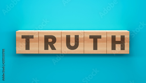 Φωτογραφία Truth in Blocks: A straightforward visual representation of the word truth, spelled out on wooden blocks against a plain blue backdrop, evoking simplicity and clarity