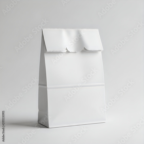 Elegant white standing gift wrap bag with scalloped edge isolated on white background