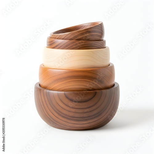 Stacked organic ceramic bowls with earthy gradient tones isolated on white background