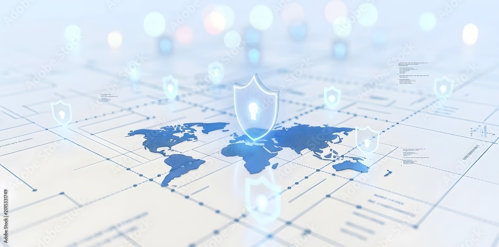 Obraz premium Glowing blue global network connection map on white background