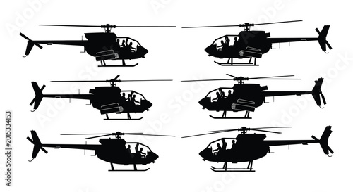 Fotografie Helicopter silhouettes vector illustration multiple views on white background