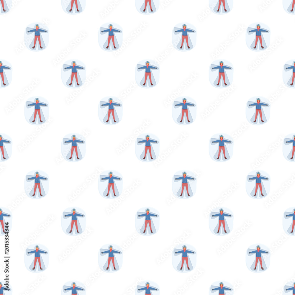 Naklejka premium Snow angels forming a repeating pattern, representing fun winter activities
