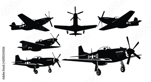 Tableau sur toile World war ii fighter plane silhouettes on a white background