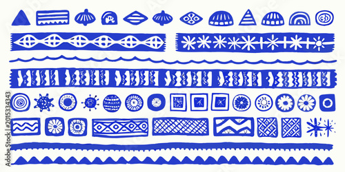 Foto blue tribal patterns and doodle shapes on a white background