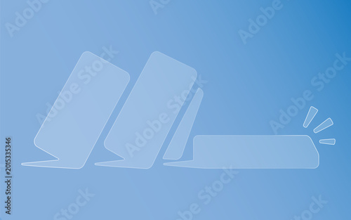 Glass effect three falling white rectangles on blue background with motion lines morphism