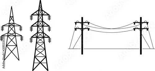 Schilderij op canvas Electrical Transmission Towers and Utility Poles with Power Lines Keywords: elec
