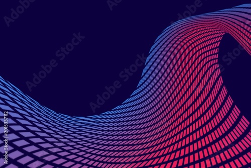Abstract background wave grid square halftone particle pattern texture 3d neon gradient colours in blue, purple and purple. For banner, brochure, business, card, technology, poster, card, frame 