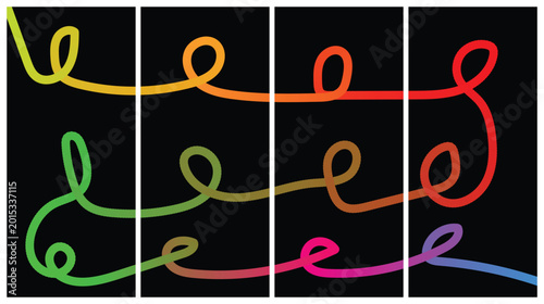 A creative vector illustration featuring a music notes background design on a black background as a symbolic education concept with light font letters and sign icons