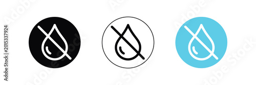 Foto Prohibition signs with water droplet icon on black white and blue backgrounds fo