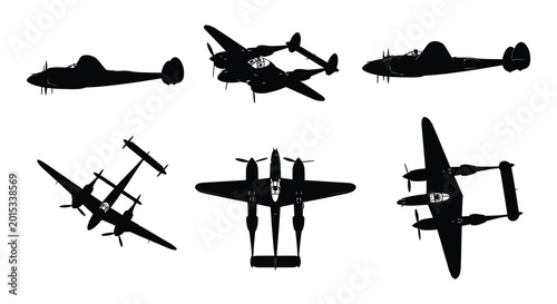 Foto World war ii fighter plane silhouettes on a white background
