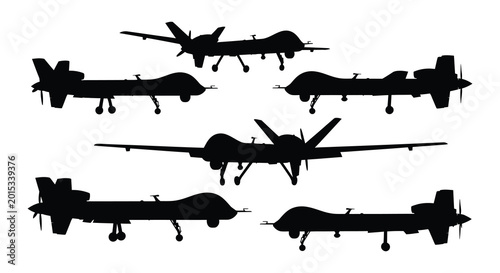 Cuadro en lienzo Drone silhouettes black vector illustration on white background