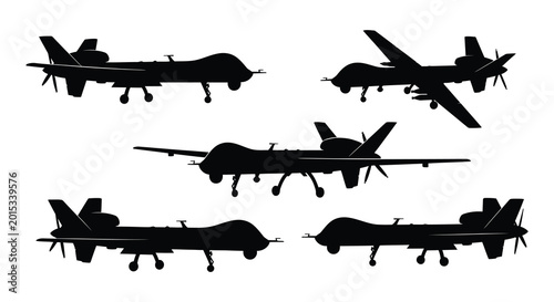 Konstfotografi Drone silhouettes black vector illustration on white background