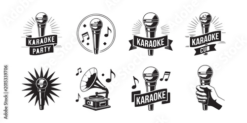 Vintage Karaoke Party Logo and Icon Collection