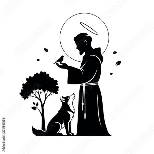 Photos Saint Francis of Assisi with animals and halo.